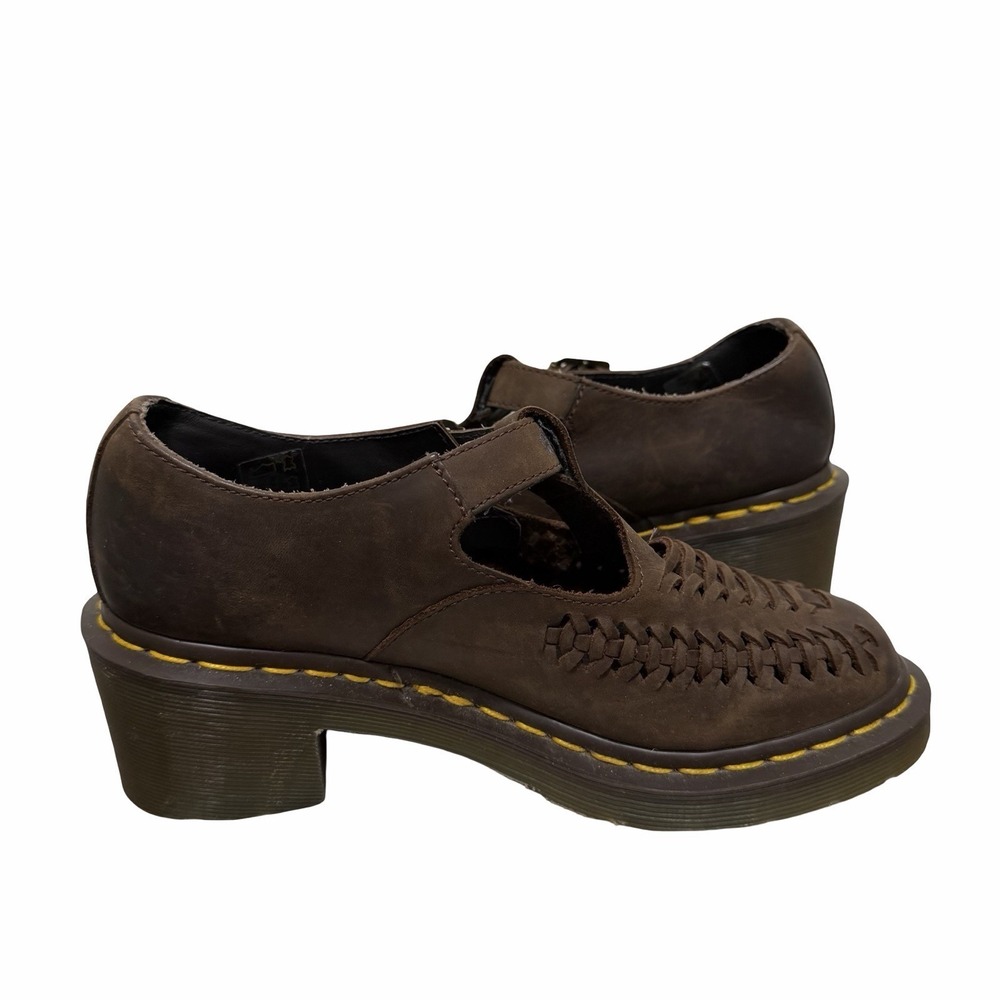 Dr Martens Womens Mindy Woven Vamp T-Bar Mary Jane Shoes US 6 Chunky Heel Brown - Picture 9 of 13